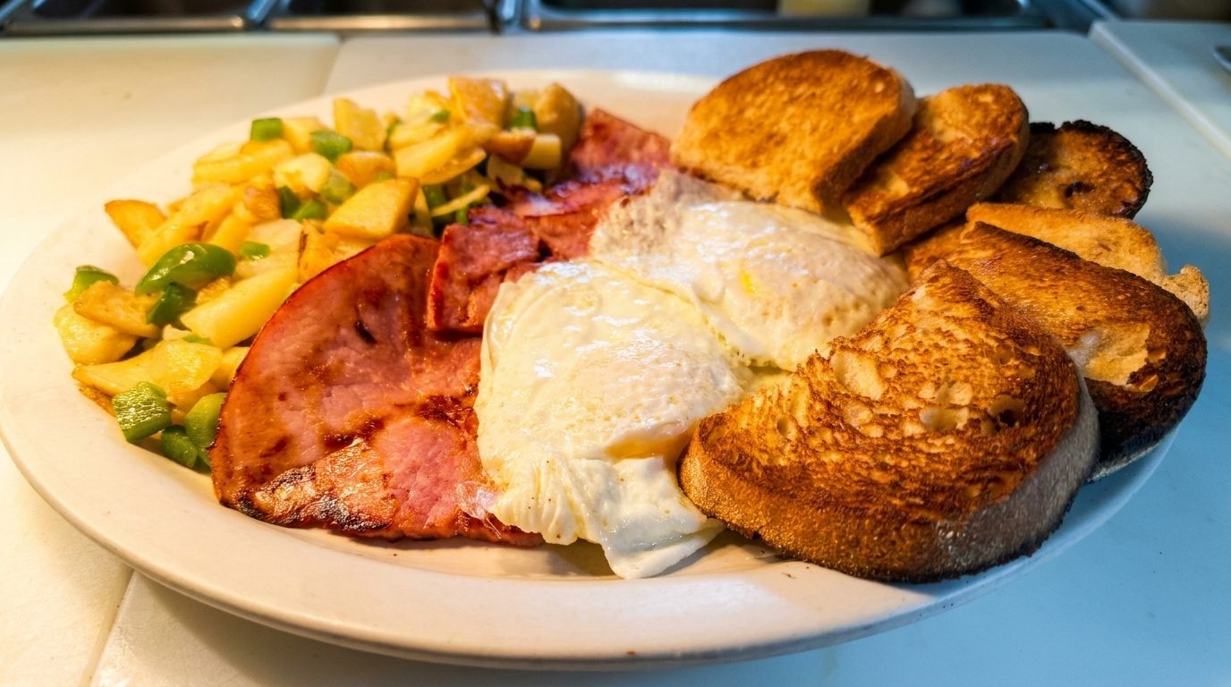 2 Eggs, Toast & Jelly & Ham.
