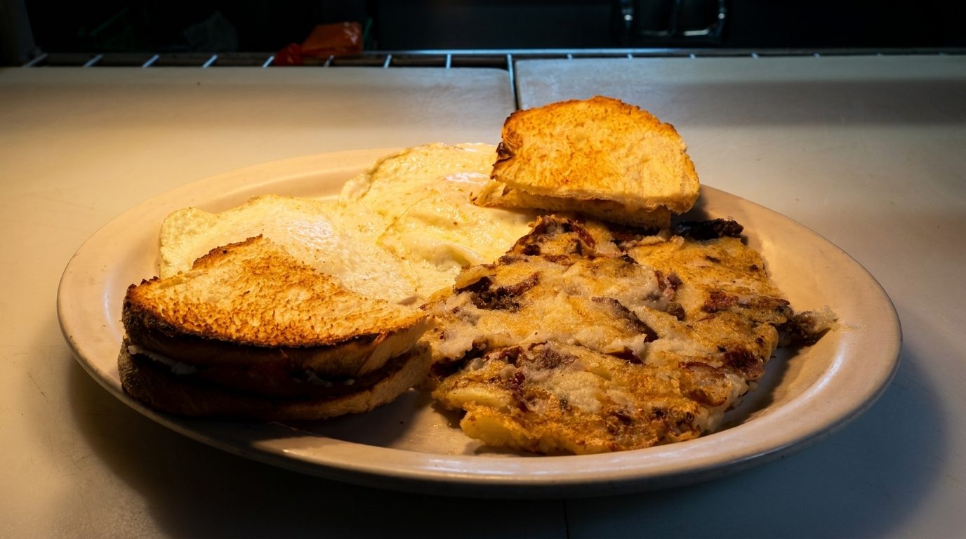Roast Beef Hash w/2 Eggs, Toast & Jelly.