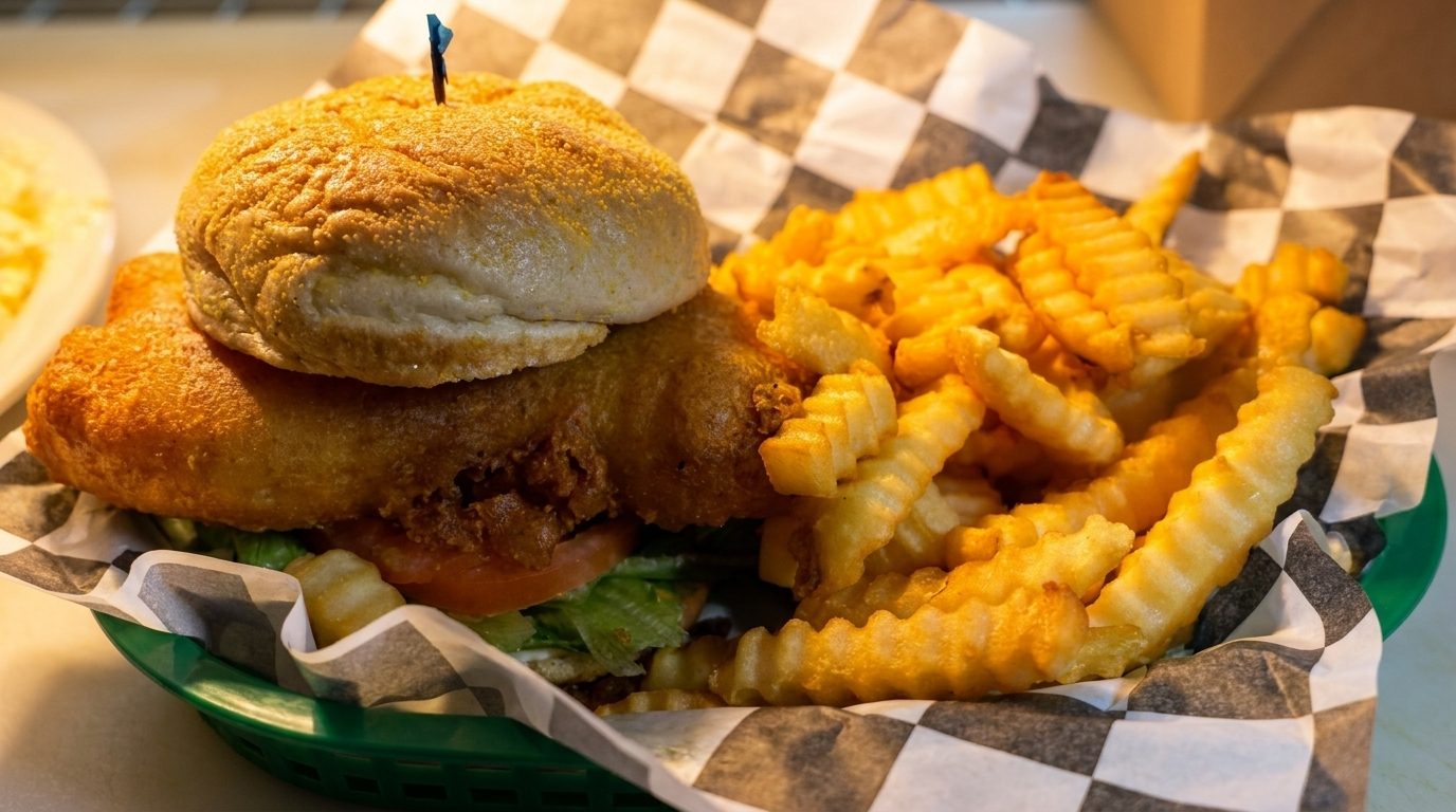 Fish Sandwich on a Kaiser.