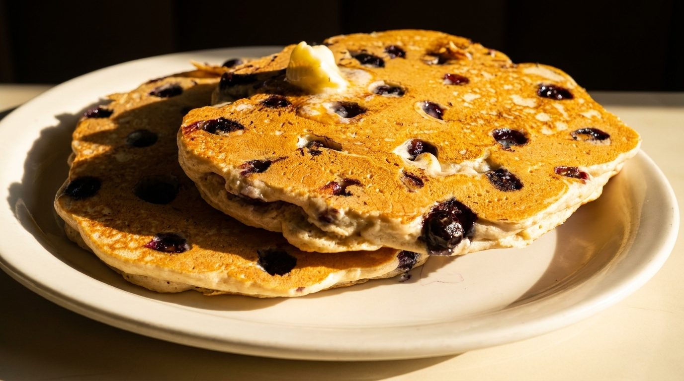 2 Cinnamon-Walnut Buttermilk Pancakes w/Blueberries.